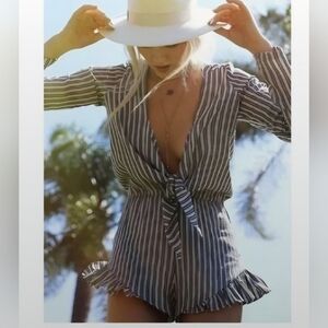 New Stone Cold Fox Black and White Striped Romper